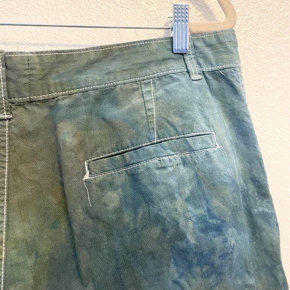 Rough & Tumble Army Green Blue Brown Custom Tie Dye Flat Front Shorts SZ 38 - Picture 6 of 7